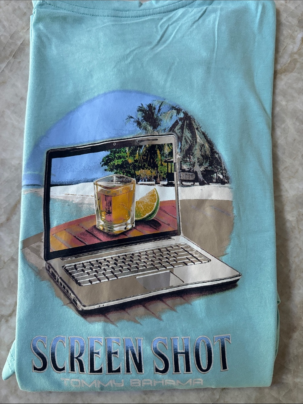 Tommy Bahama Light Aqua Tropical Laptop Graphic Tee